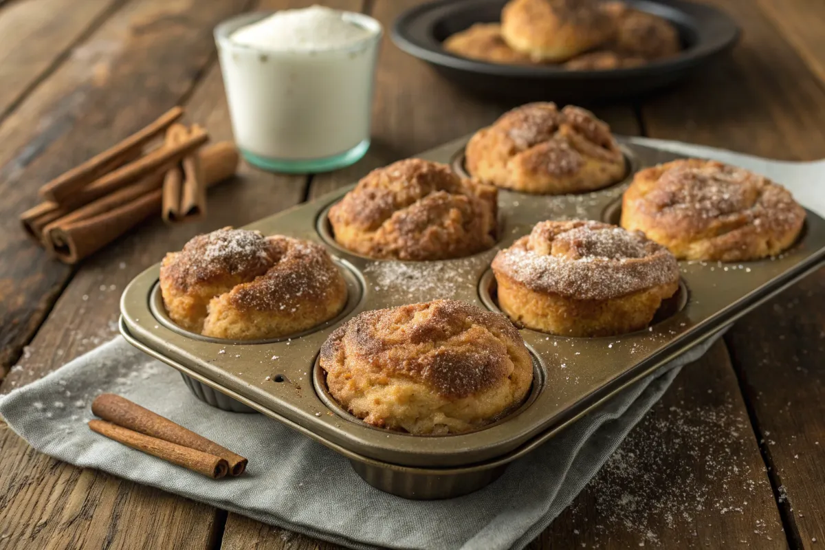 A batch of cinnamon sugar French toast muffins with cinnamon sugar topping.