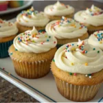 A gluten-free cupcake adorned with creamy frosting and a rich caramel drizzle.
