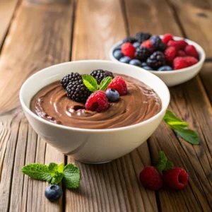 Chocolate protein pudding with fresh berries