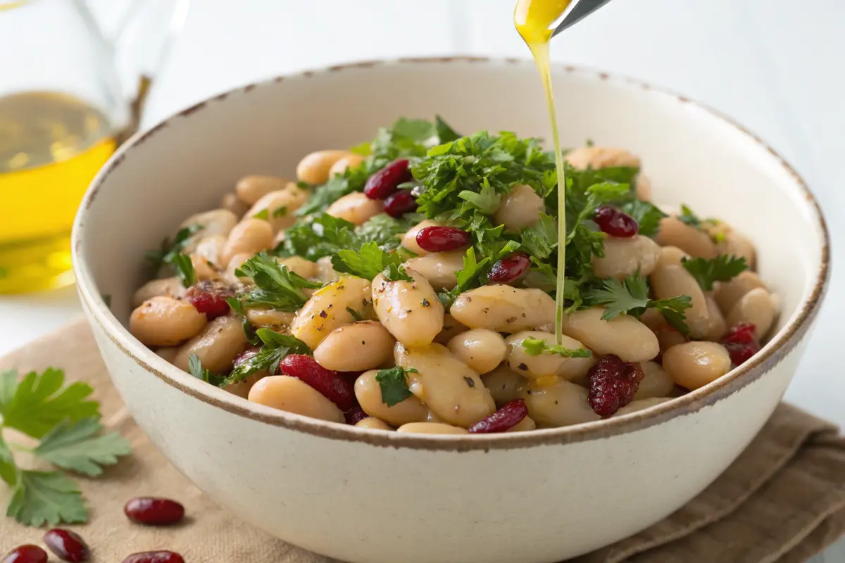 Cooked cranberry beans in a bowl garnished with parsley.