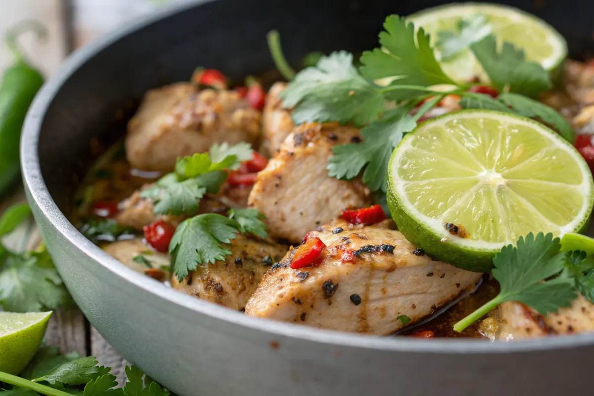 Marinated chicken in a Mexican chicken marinade with lime and chili.