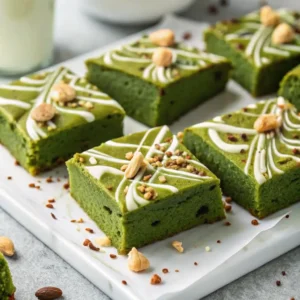 Matcha brownies with chopped nuts.