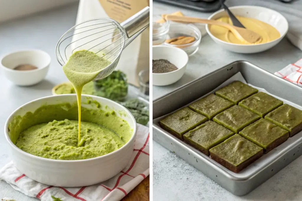 Step-by-step process of making matcha brownies.