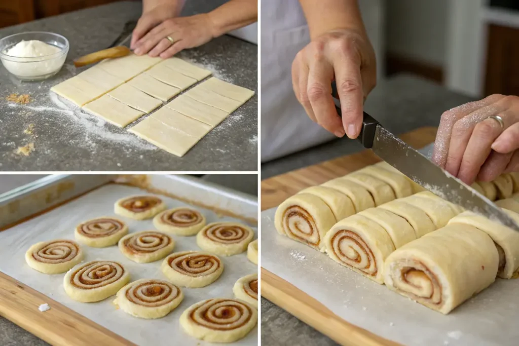 Rolling and shaping dough for homemade honey buns.