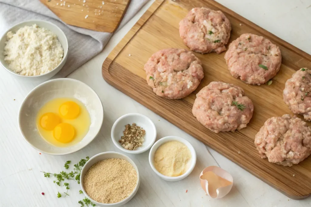 Preparing breakfast ground chicken patties with fresh ingredients.