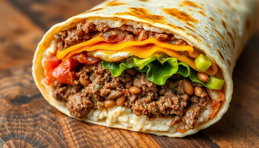 beefy 5-layer burrito layers