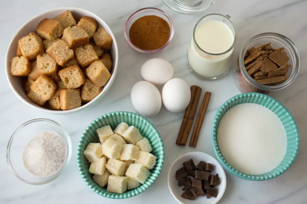 Ingredients for cinnamon sugar French toast muffins on a countertop