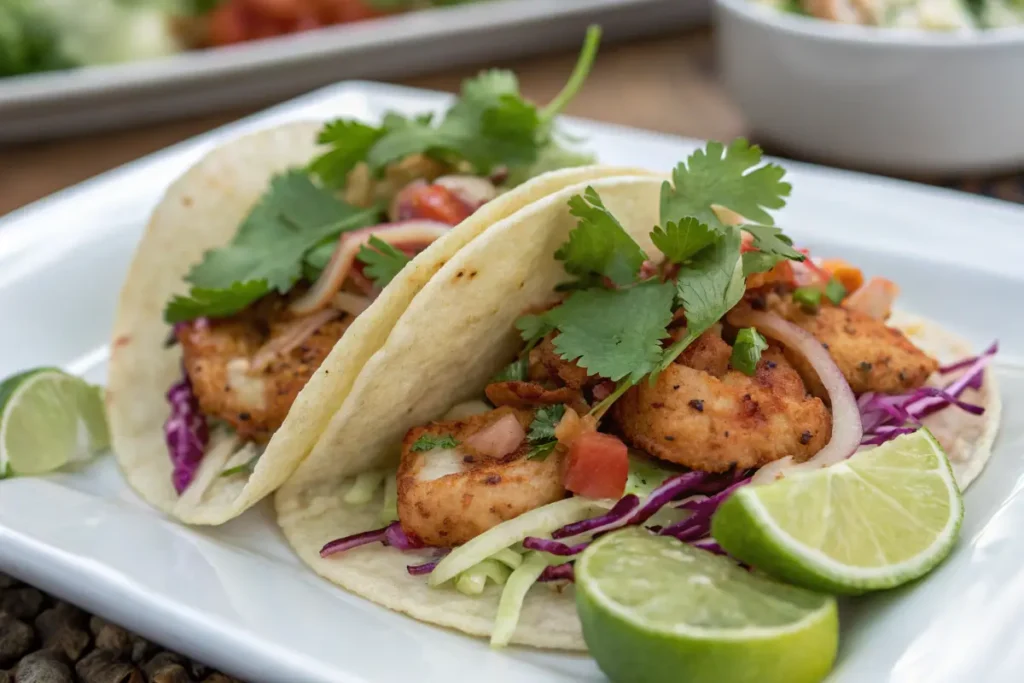 Langostino Tacos with Cabbage Slaw and Lime