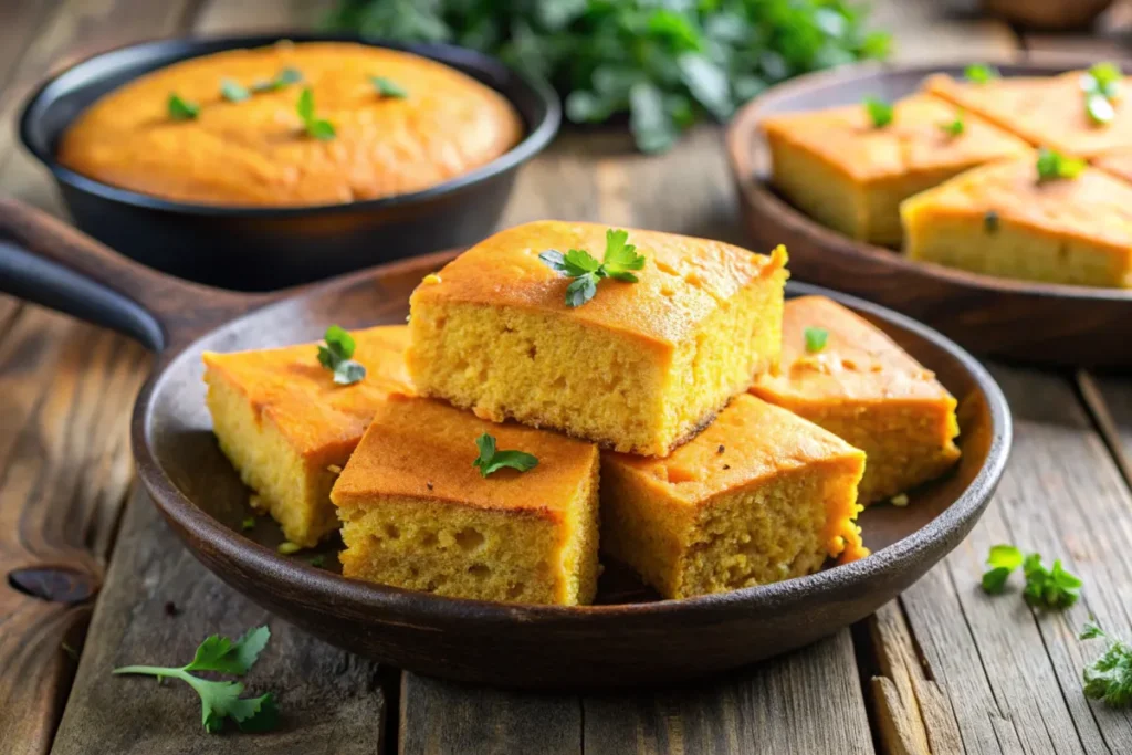 Homemade sweet potato cornbread, rustic in texture