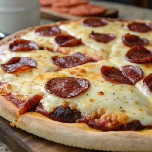 Cheesy beef pepperoni pizza