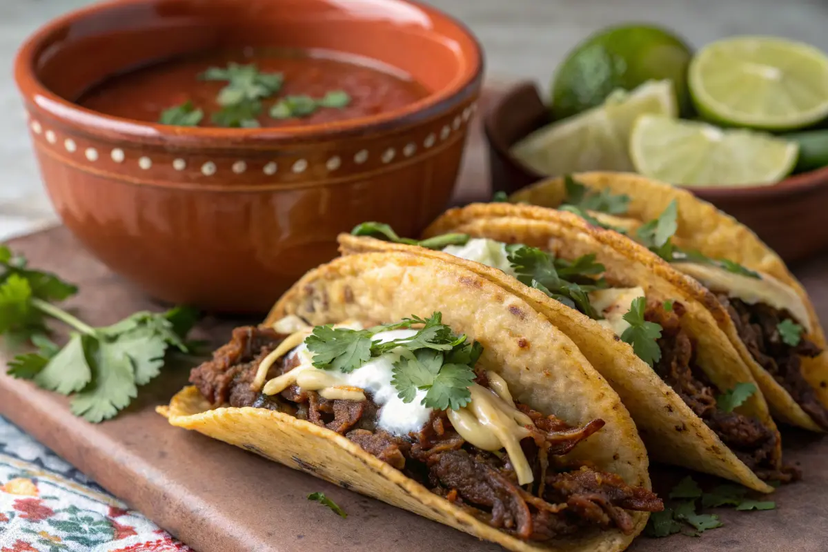 Crispy birria tacos with shredded beef