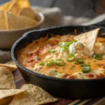 Hot and creamy buffalo chicken dip recipe with melted cheese