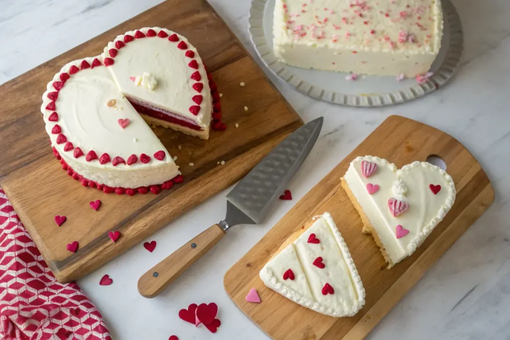 Cutting a round and square cake into a heart shape