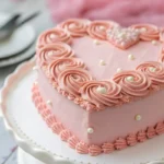 Beautiful heart cake with pink buttercream and pearl decorations