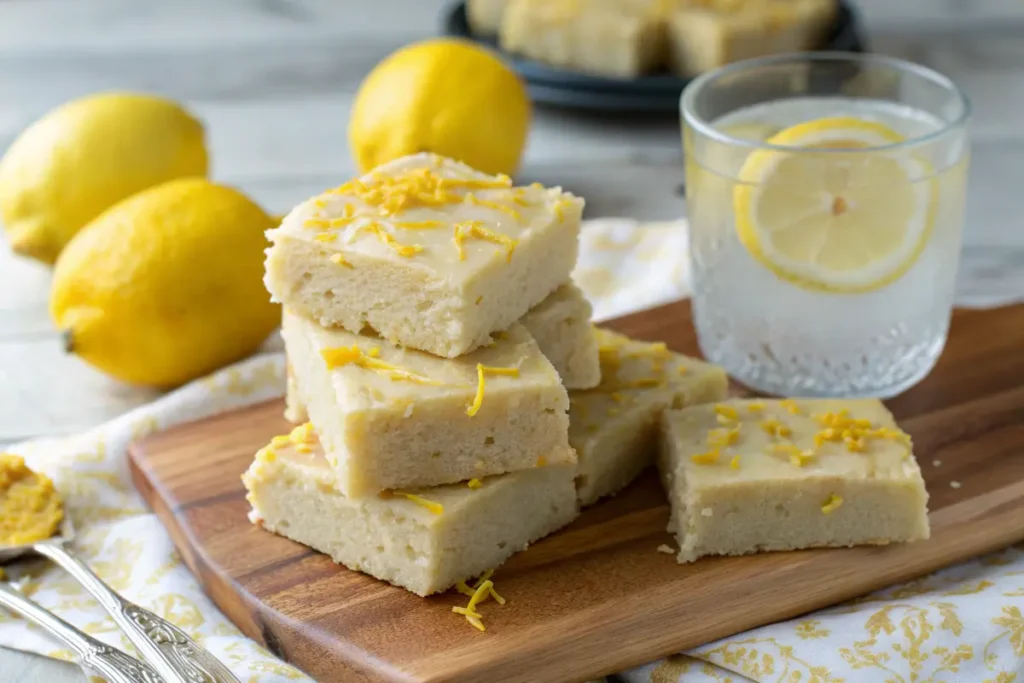 Freshly made lemon protein bars with lemon zest