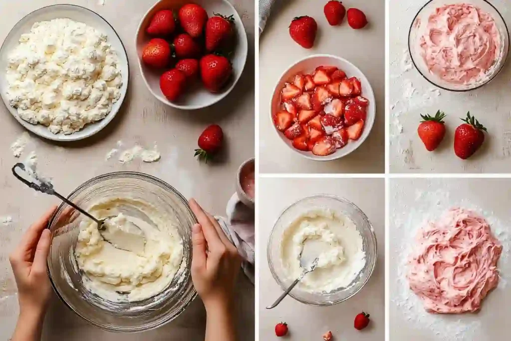 Visual showcase of different ways to enjoy strawberry cheesecake cookies