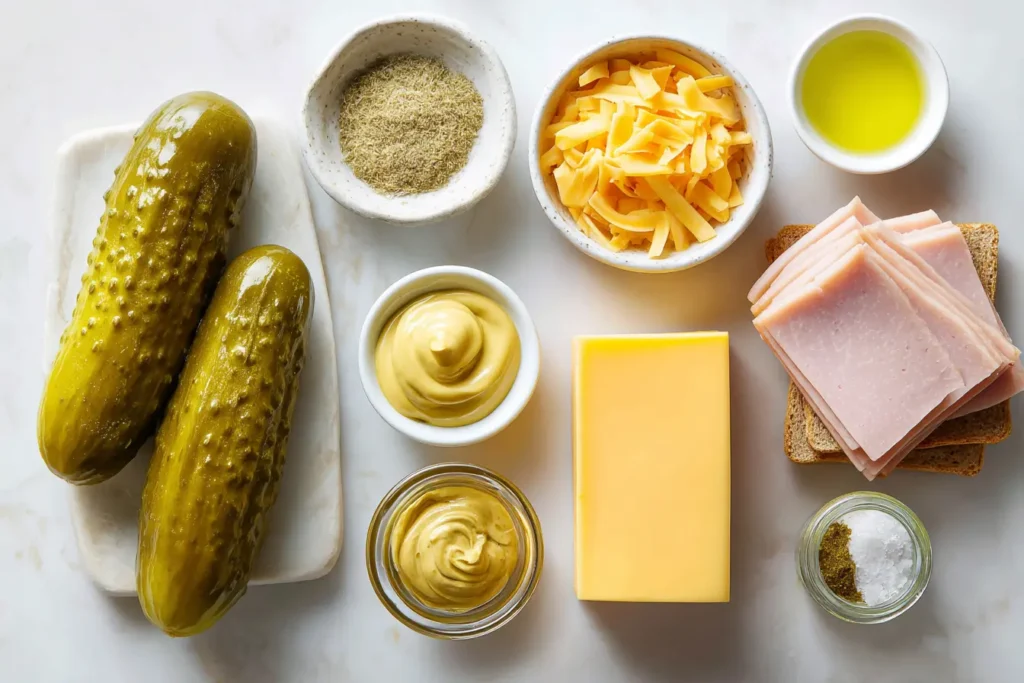 Ingredients for a pickle sandwich