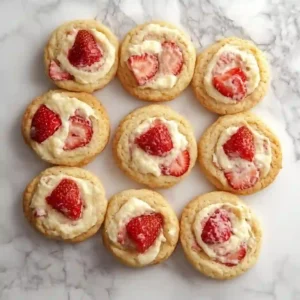 Warm strawberry cheesecake cookies just out of the oven