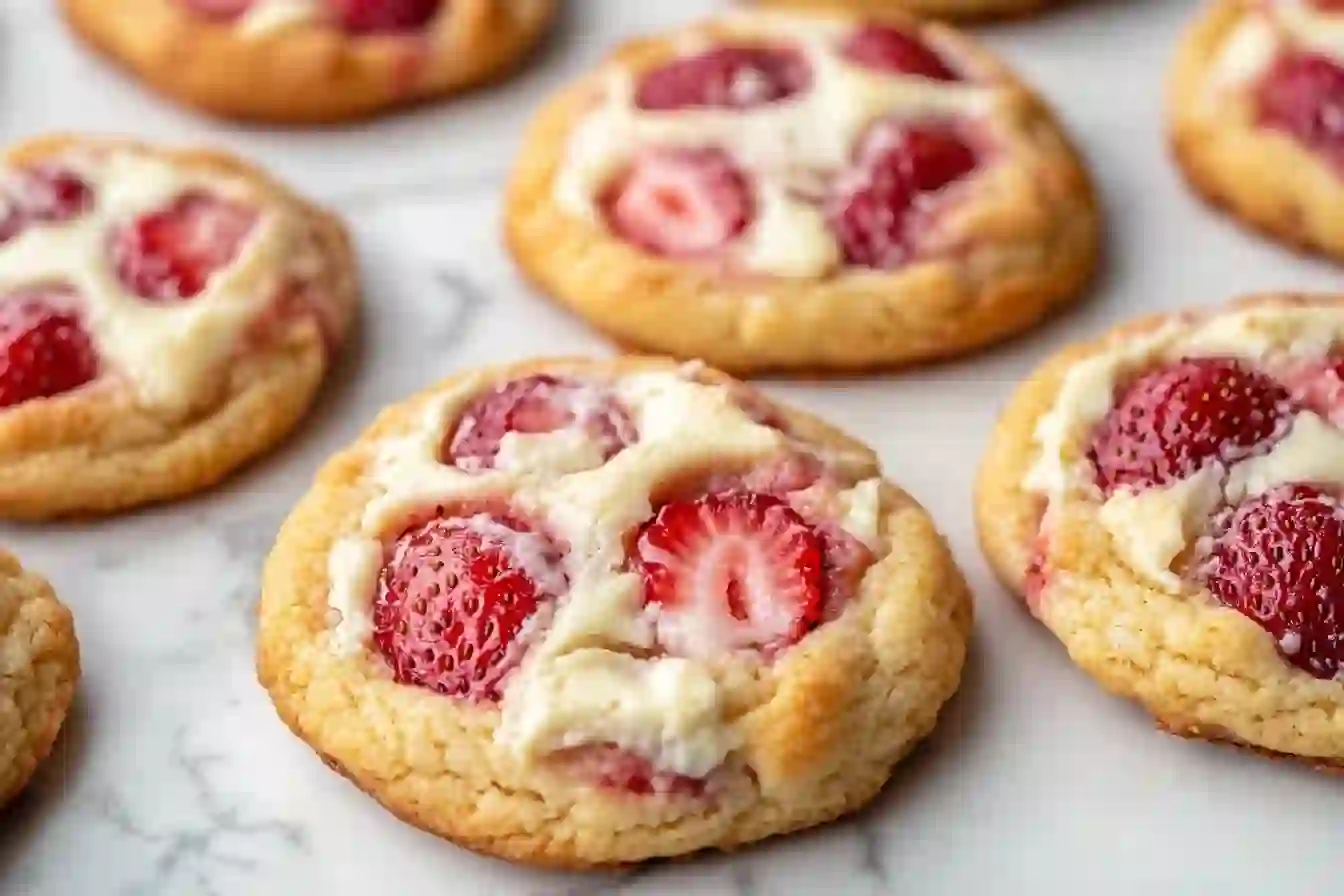 strawberry cheesecake cookies fresh from oven