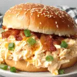 Creamy crockpot crack chicken topped with bacon and green onions in a bowl
