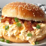 Creamy crockpot crack chicken topped with bacon and green onions in a bowl