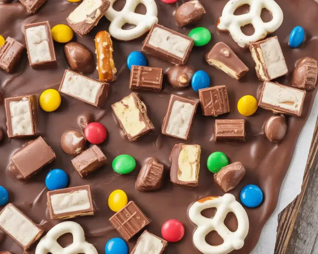 Colorful Halloween dessert bark made with chocolate and candy toppings.