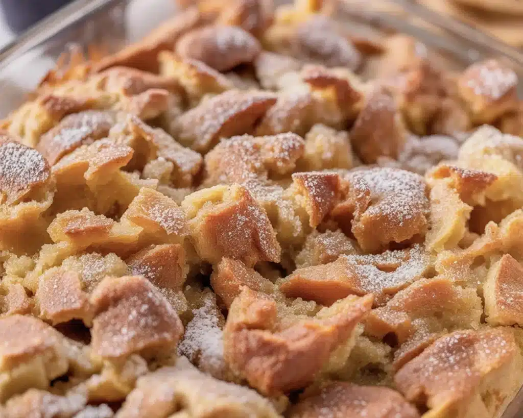 Delicious French Toast Casserole topped with syrup and fresh blueberries
