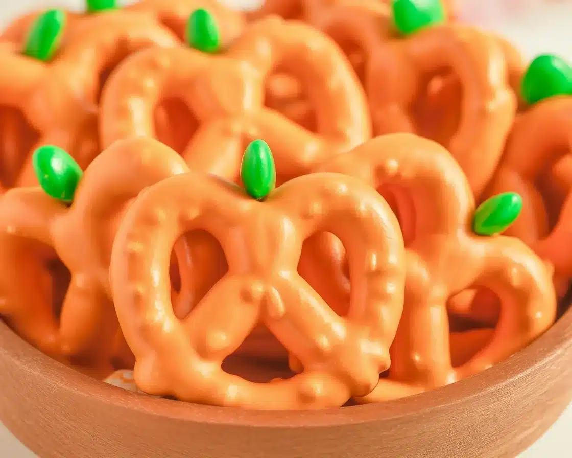 Delicious Mini Pretzel Pumpkins, a sweet and salty Halloween treat.