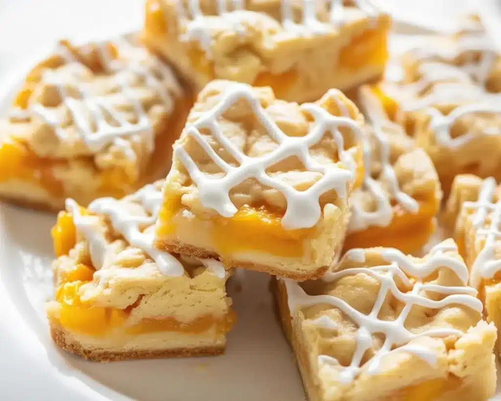 Delicious Peach Cobbler Bars with buttery crust and sweet filling