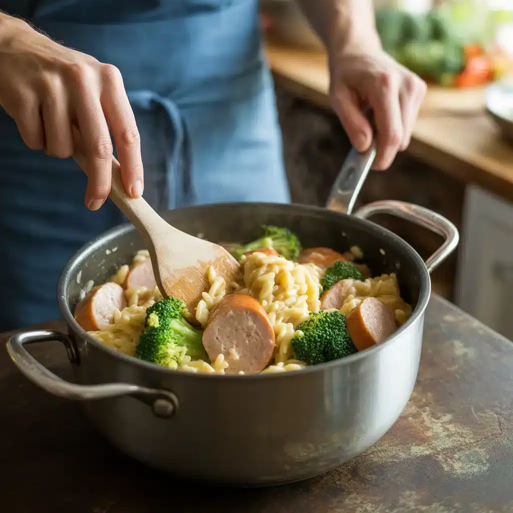 Savory Chicken Sausage and Broccoli Orzo Skillet Delight