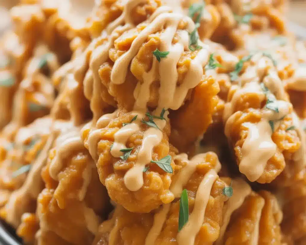 Crispy Bang Bang Chicken served with a sweet and spicy creamy sauce.