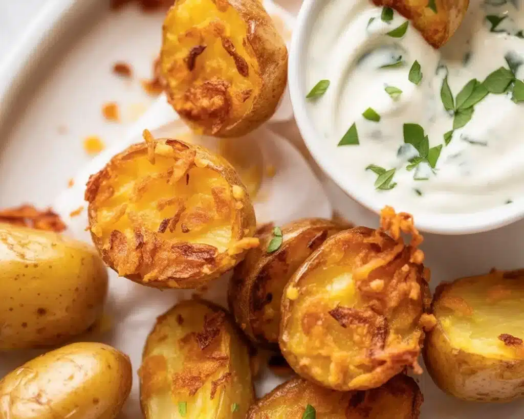 Crispy golden Parmesan Crusted Potatoes served as a delicious side dish.