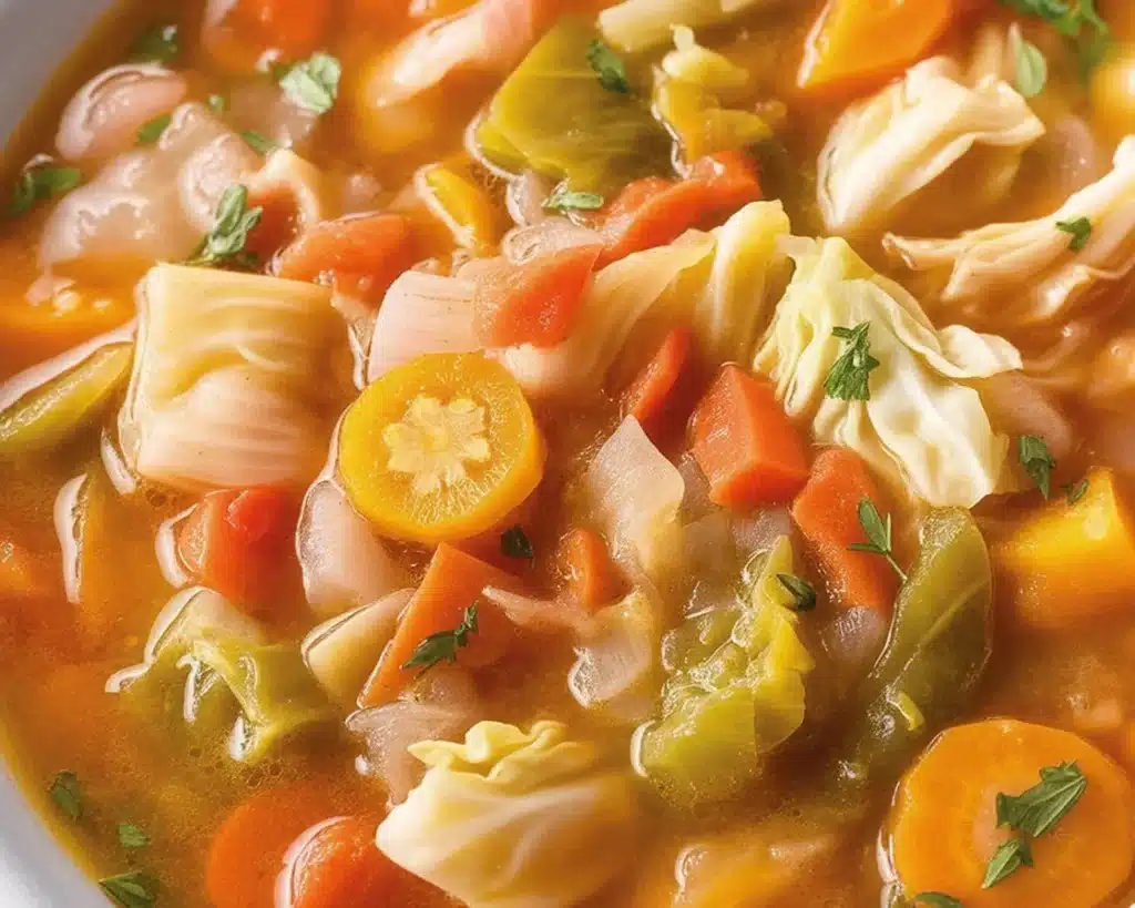Healthy Cabbage Fat-burning Soup with fresh vegetables in a bowl
