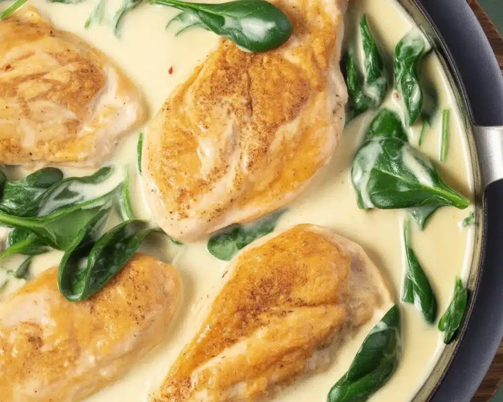 Creamy Chicken Florentine with tender chicken in garlic spinach sauce