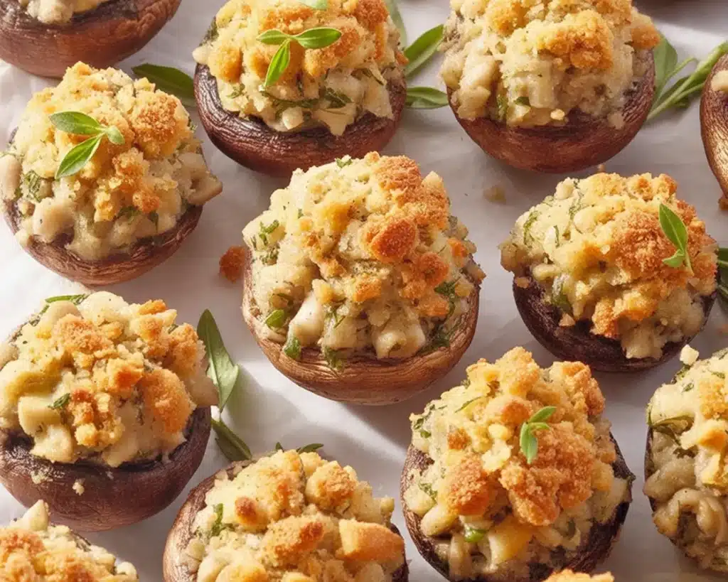 Savory stuffed mushrooms filled with cream cheese, garlic, and Parmesan cheese.