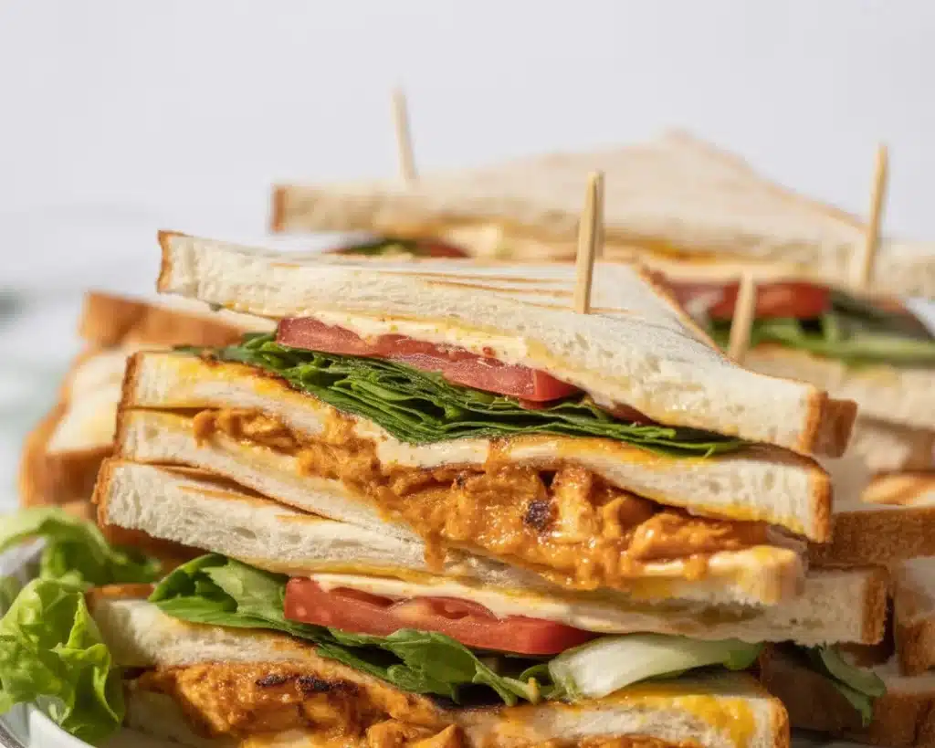 Delicious Grilled Chicken Tikka Sandwich with spicy chicken, fresh veggies, and crispy bread.