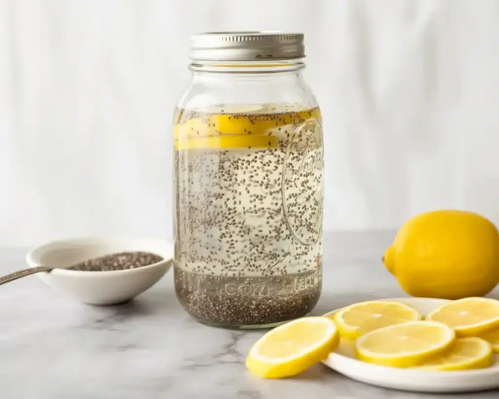 A refreshing glass of Chia Water with soaked chia seeds for hydration and health benefits.