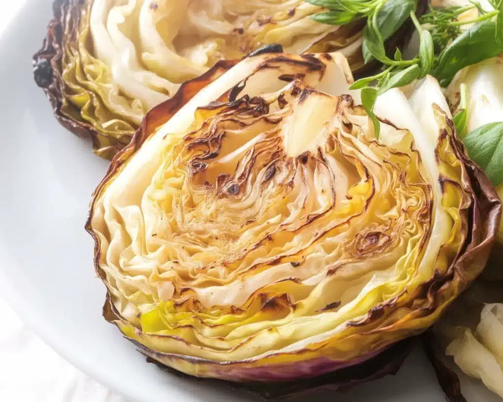 Roasted cabbage steaks with spices, perfect side dish for a healthy meal.
