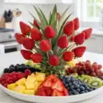 Pineapple strawberry centerpiece perfect for tropical summer parties and celebrations.