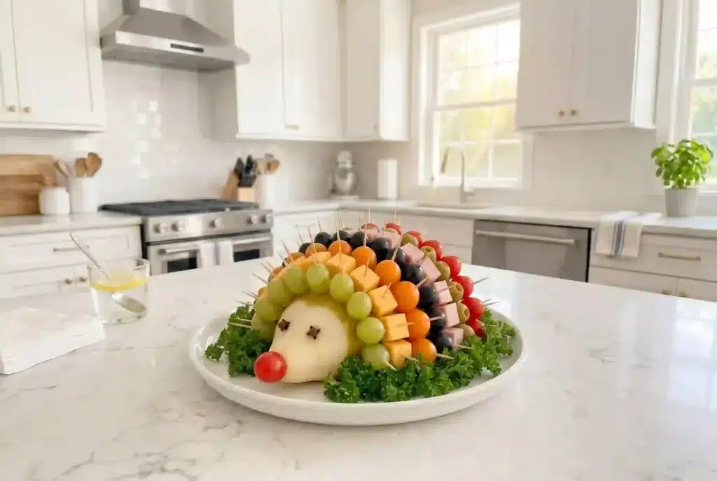 Charming hedgehog platter designed for serving treats in a country kitchen