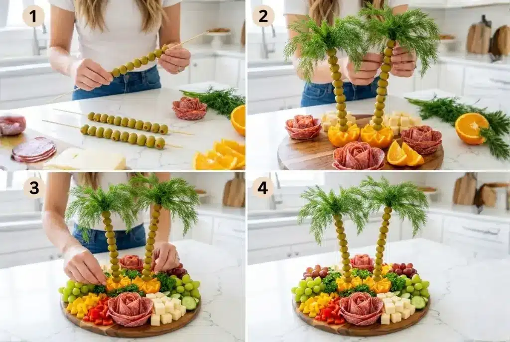 palm tree charcuterie board step by step