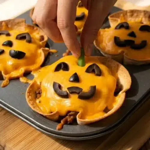 Spooky Jack-O'-Taco Cups recipe for Halloween snack
