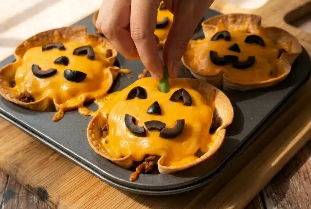 Spooky Jack-O'-Taco Cups recipe for Halloween snack