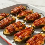 Cheesy bacon jalapeno poppers served on a plate for a spicy snack