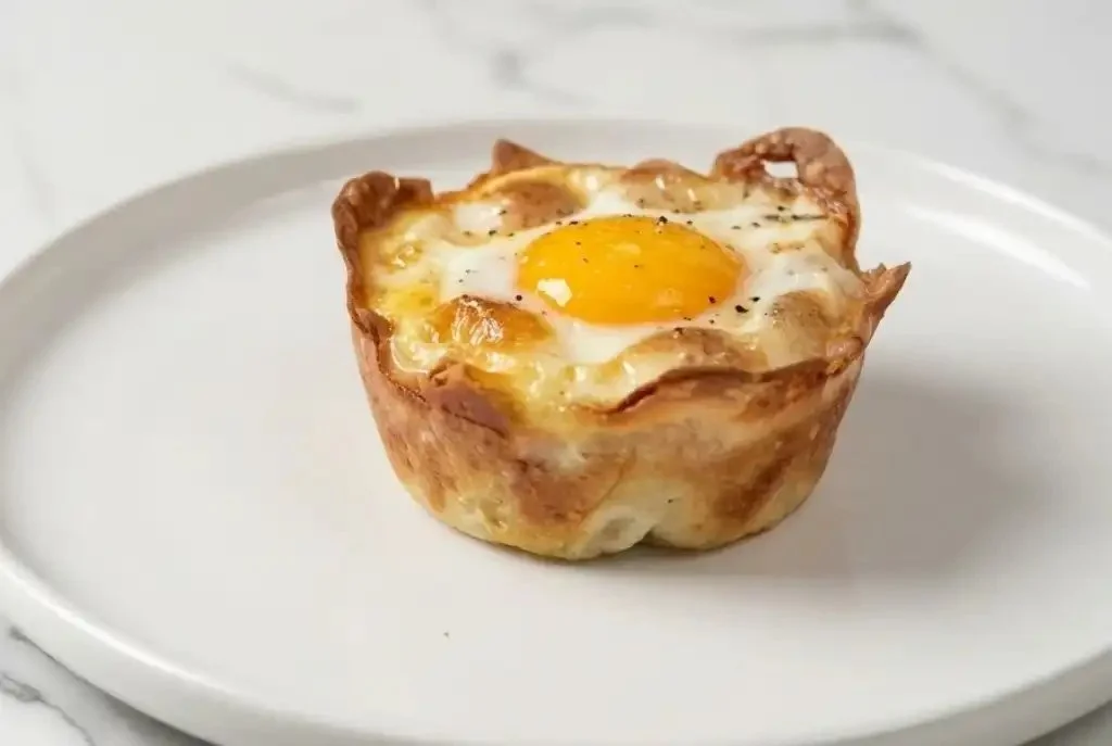 Crispy ham and cheese breakfast cups filled with gooey eggs, perfect for kids