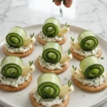 Cucumber Cheese Snail Snacks for kids with cucumber, cheese, and decorative features