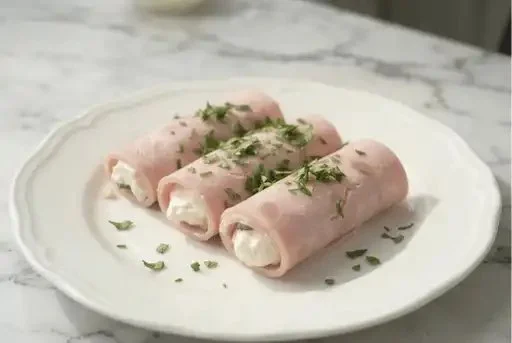 Delicious ham and cream cheese roll-ups, perfect for quick snacks or appetizers.