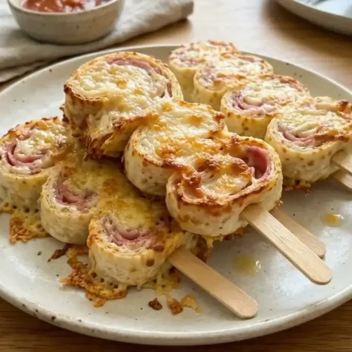Easy cheesy pinwheel tortilla skewers with cream cheese on a platter