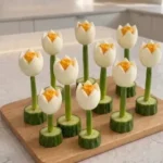 Easy deviled egg tulips for spring party appetizers