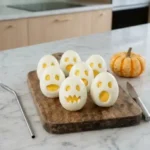 Healthy Halloween egg snacks shaped like spooky ghosts for kids.